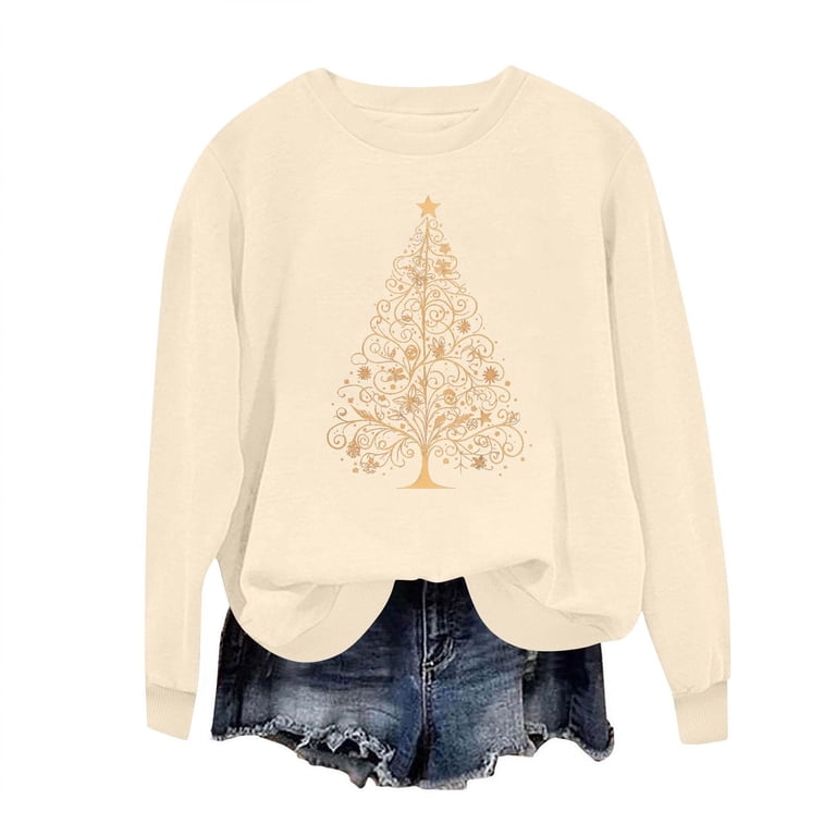 asdoklhq Cozy Sweaters for Women's Round Neck Hoodless Christmas