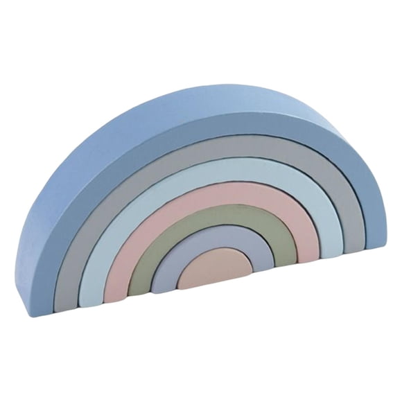 Jouet Arc-en-Ciel en Bois 7 Pcs, Cadeau de Développement Précoce pour Enfants, Bleu