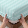 thumbnail image 3 of Cal.King Size Fitted Sheet Set - Mint Green Stripes 3 Piece Bedding Sets 16" Deep Pocket Fitted Sheet with 2 Pillowcases, Modern Vertical Lines Geometric Minimalist Microfiber Hotel Bed Sheets, 3 of 9