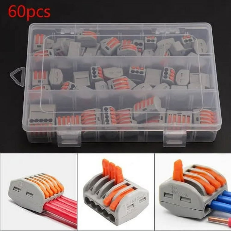 WAGO 221 Lever Nuts 90pc Compact Splicing Wire Connector Assortment with  Case. Includes (25x) 221-2401, (25x) 221-412, (25x) 221-413, (15x) 221-415