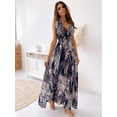 thumbnail image 2 of Robe à Col en V Robes d'Été pour Femmes Robe Bohème Robe Dos Nu Sans Manches Robe à Fleurs Robe de Plage Longues Robes Robe Maxi Robe de Cocktail (Bleu, TG), 2 of 6
