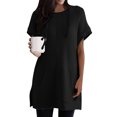 thumbnail image 4 of Women's 2025 Summer Oversized Short Sleeve Drawstring Hoodie Knit Side Slit Tunic Tops with Pocket, 4 of 5