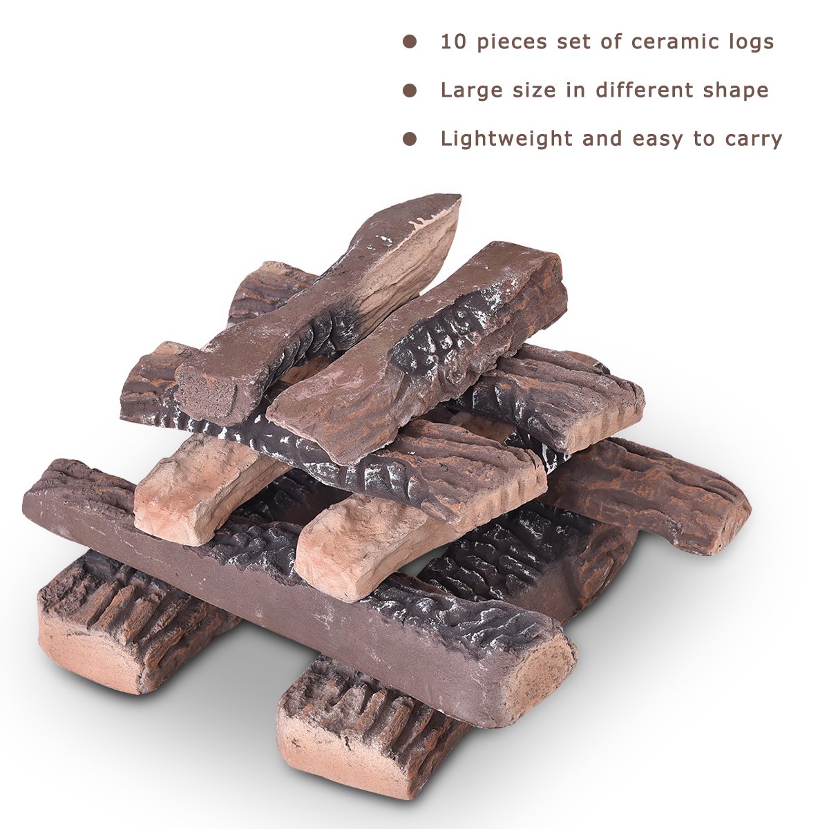 Costway 10PCS Ceramic Wood Logs Gas Fireplace Imitation Wood Propane  Firepit Logs | Walmart Canada