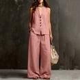 thumbnail image 4 of SOOMLON Matching Sets Women Outfits Plus Size V Neck Button Sleeveless Tees Loose Pants with Pockets 2 Piece Summer Set, 4 of 6