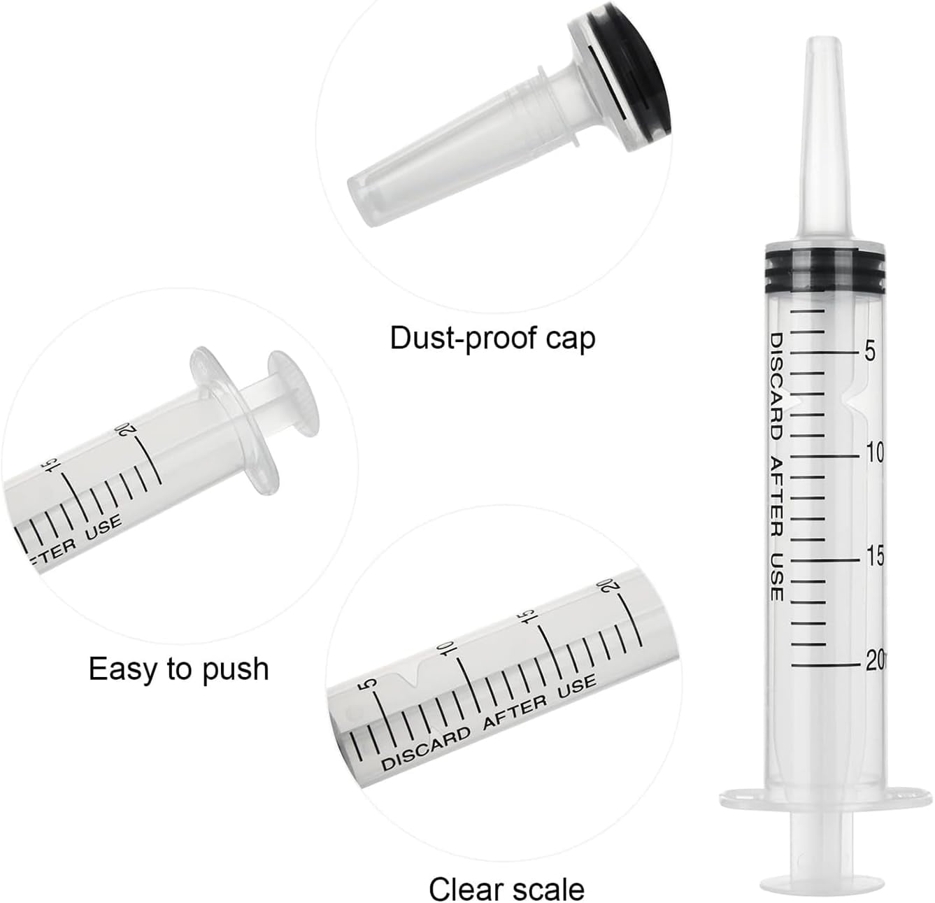 Plastic Syringes for Liquid, 20ml Syringes Without Needle & Individually Sealed, Syringes for Measuring,Lip Gloss, Liquid Refilling, DIY Crafts, Feeding Pets, Scientific Labs,50 Pack