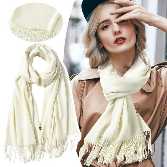 GZWYHT Womens Hats, Gloves & Scarves,Winter Hats Women's Shawl Bib Gift Long White Scarf With Tassel Womens Large Soft Feel Pashmina Shawls Wraps Scarf Scarf for Women,Winter Gloves White