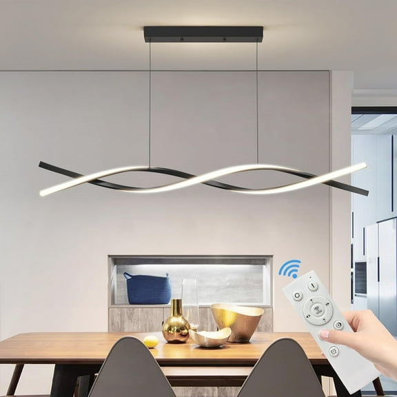 39inch Black Chandelier Modern Ceiling Wave Pendant Light Fixtures Hanging LED Color Temperature and Height Adjustable Chandeliers