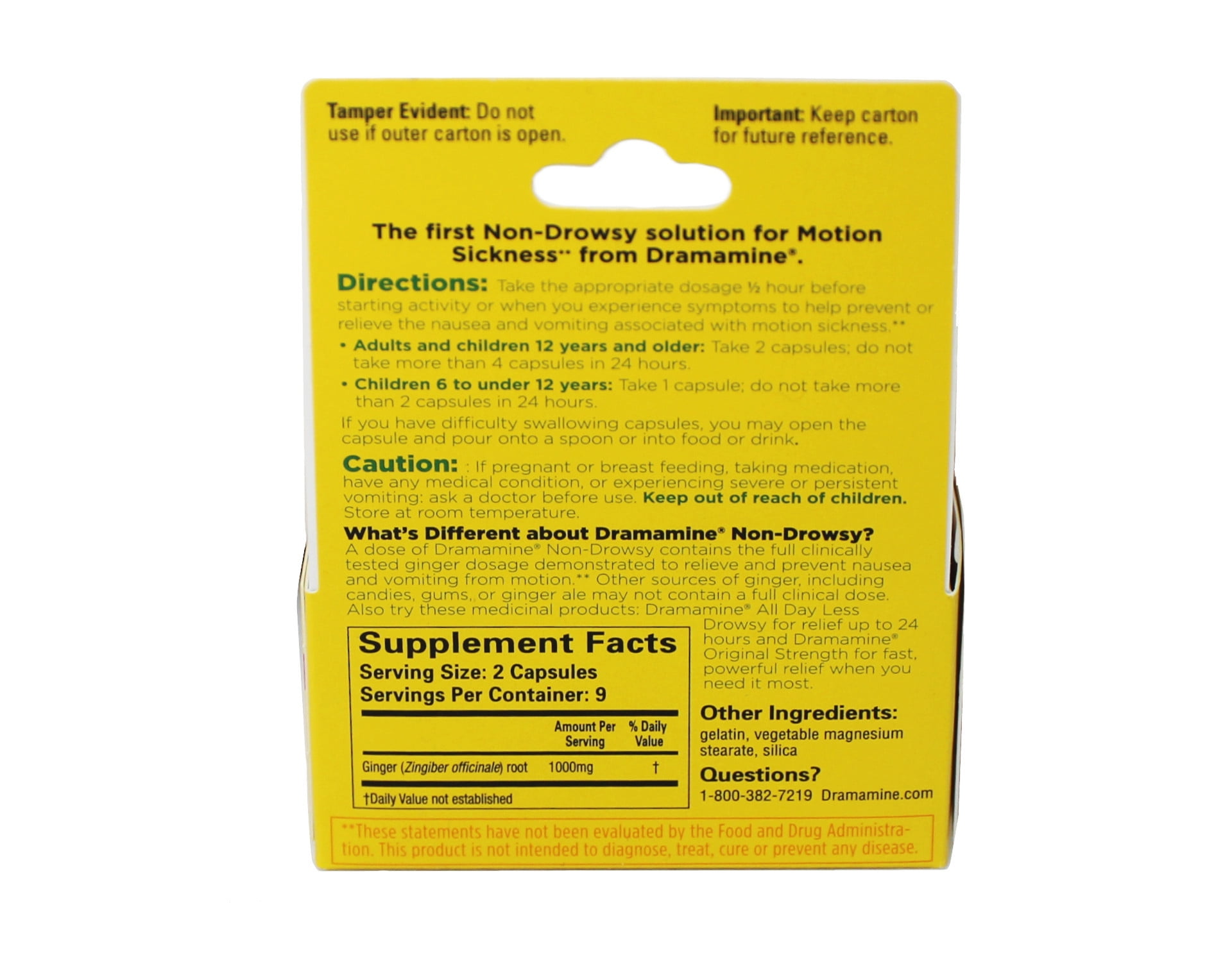 Dramamine Non-Drowsy Naturals W/ Natural Ginger, Motion Sickness Relief, 18 Capsules