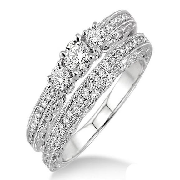 2.00 carat Antique Bridal set with Round Cut diamond in 10k White Gold