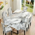 thumbnail image 3 of Xoenoiee White Marble Pattern 7 Pcs Chair Protector Cover and Tablecloth Set Stretch Removable Washable 55"x82" Table Cover and Seat Slipcover for Home Hotel Dining Room Banquet Wedding Party, 3 of 6