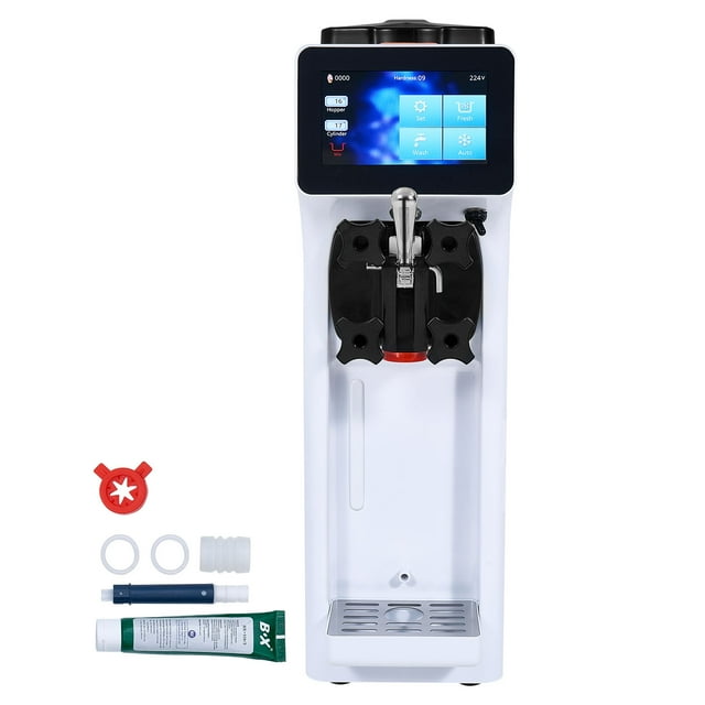KFFKFF Professional Ice Cream Maker, Output of 10.6 QT/H, 1000W Single Taste Tabletop Soft Serve Ice Cream Device, 4L Reservoir 1.6L Cylinder, Digital Screen Automatic Cleaning Pre-chilling