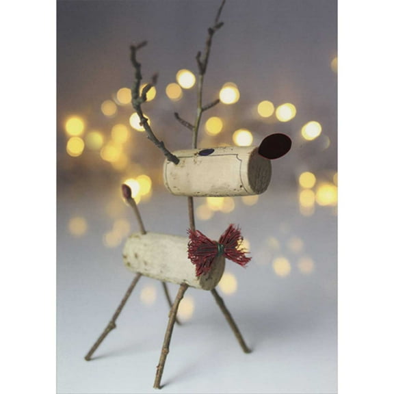 Northern Exposure Reindeer Made of Wine Corks and Twigs Box of 12 Funny Christmas Cards