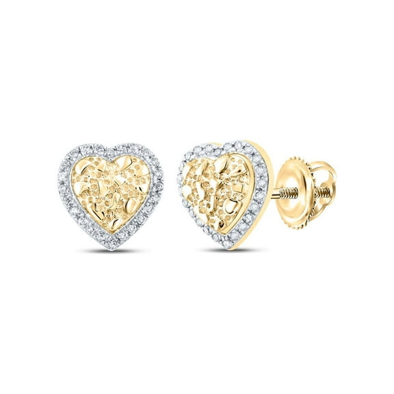 Macey Worldwide Jewelry 10k Yellow Gold Diamond Nugget Lovely Heart Earrings 1/10 Ctw