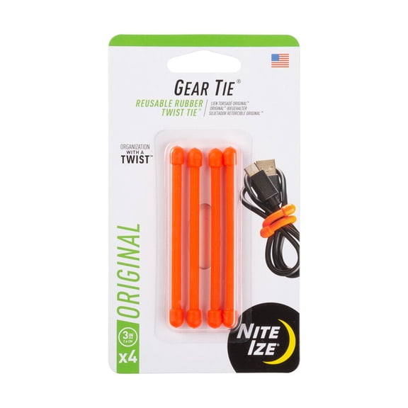 NITE IZE Gear Tie,Orange,3 In. L,PK4 GT3-4PK-31