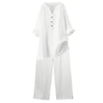thumbnail image 5 of JFGHDG Linen Sets for Women 2 Piece 3/4 Sleeve Cotton Linen Tops and Wide Leg Pants Matching Sets Summer Beach Lounge Outfits White 3XL, 5 of 6