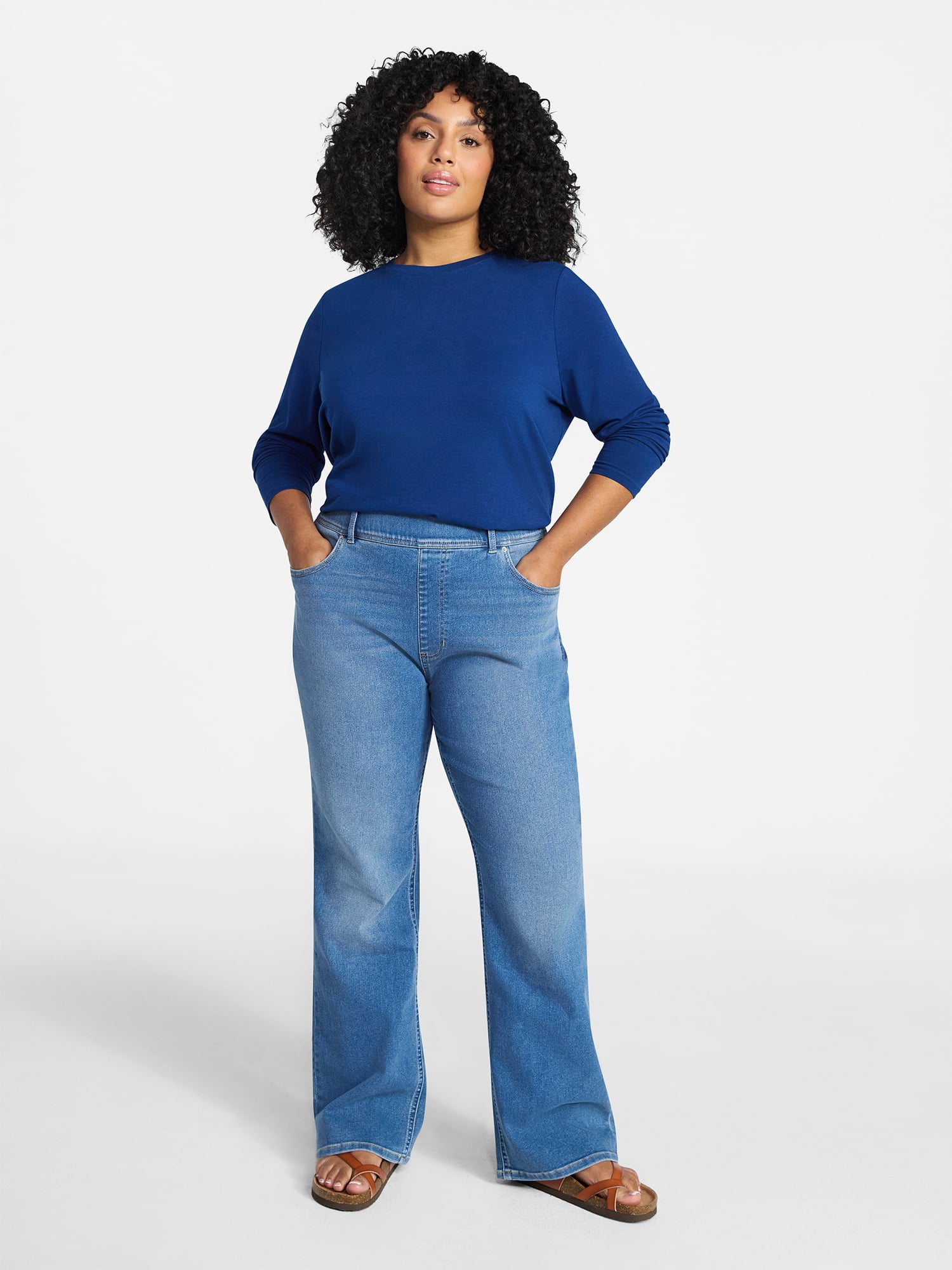 Terra & Sky Women's Plus Size Crewneck Tee with Long Sleeves, Sizes 0X-5X
