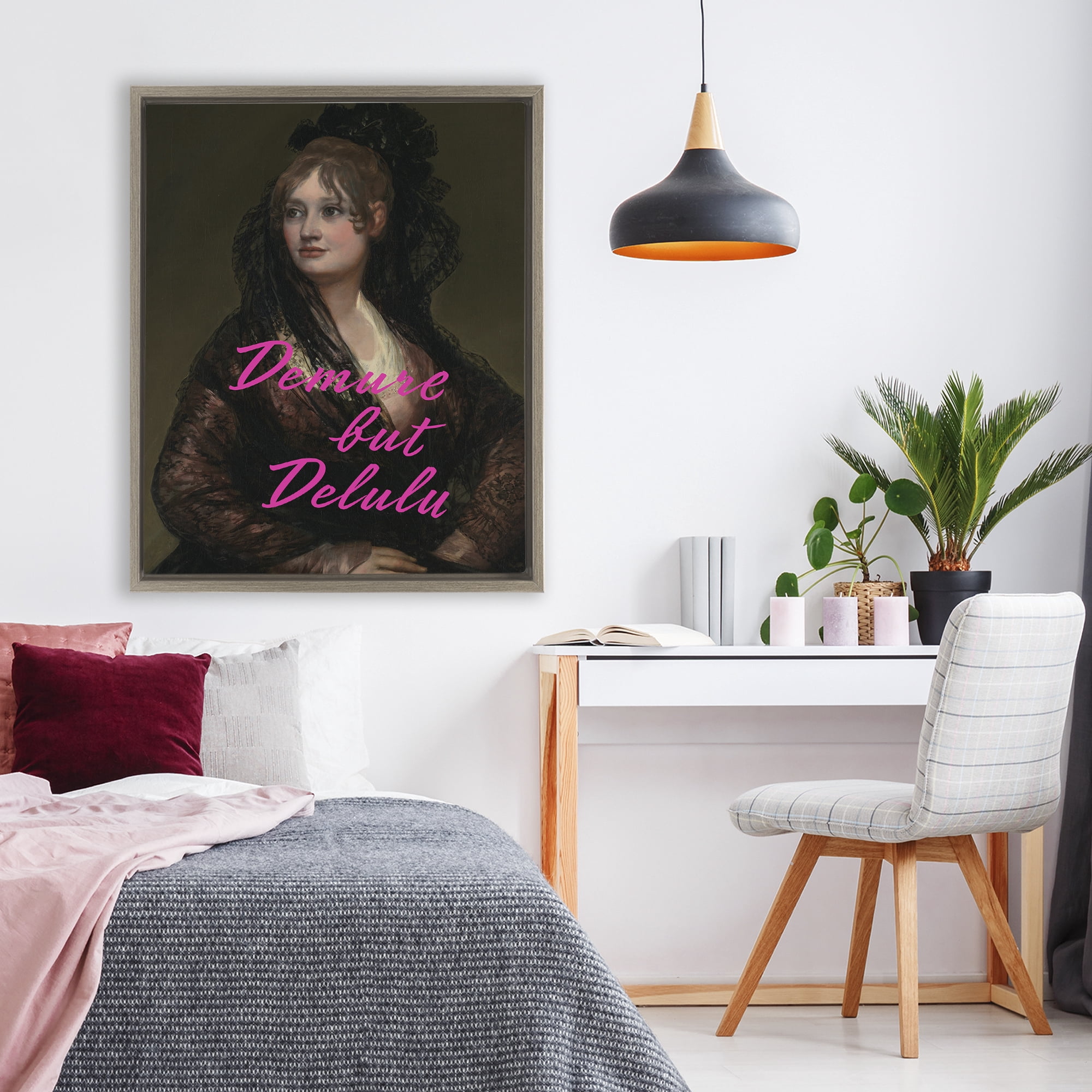 Stupell Industries Iconic Demure But Delulu Brown Framed Floater Canvas Wall Art, design by Grotto Studios