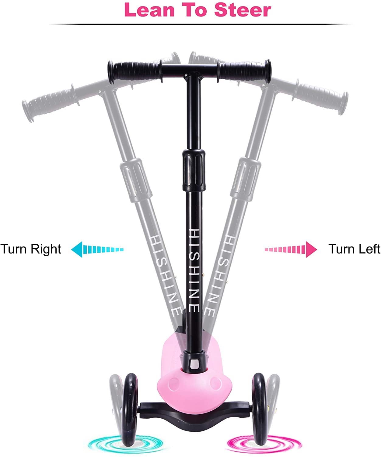 HighTech Mega GlideKick 3-Wheel Foldable Scooter With Lightup Wheels & Extendable T-Bar - Pink