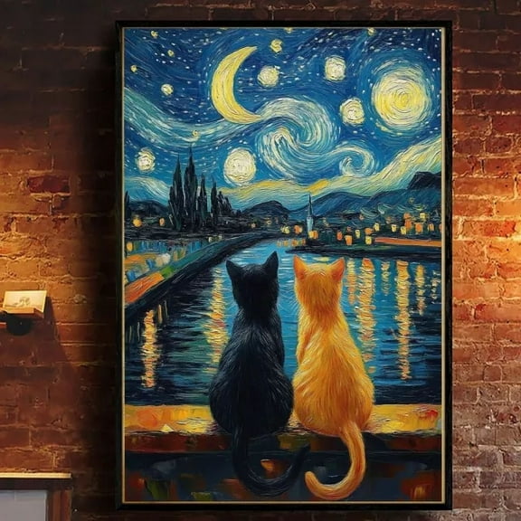 369 Prints Starry Night Cats Ã‚Â‚¬Â€Œ Romantic Van Gogh Style Painting Decor- No Framed, Vintage Wall Art, Trendy Retro Print, Room Decor, Wall Art UNFRAMED, 8x12