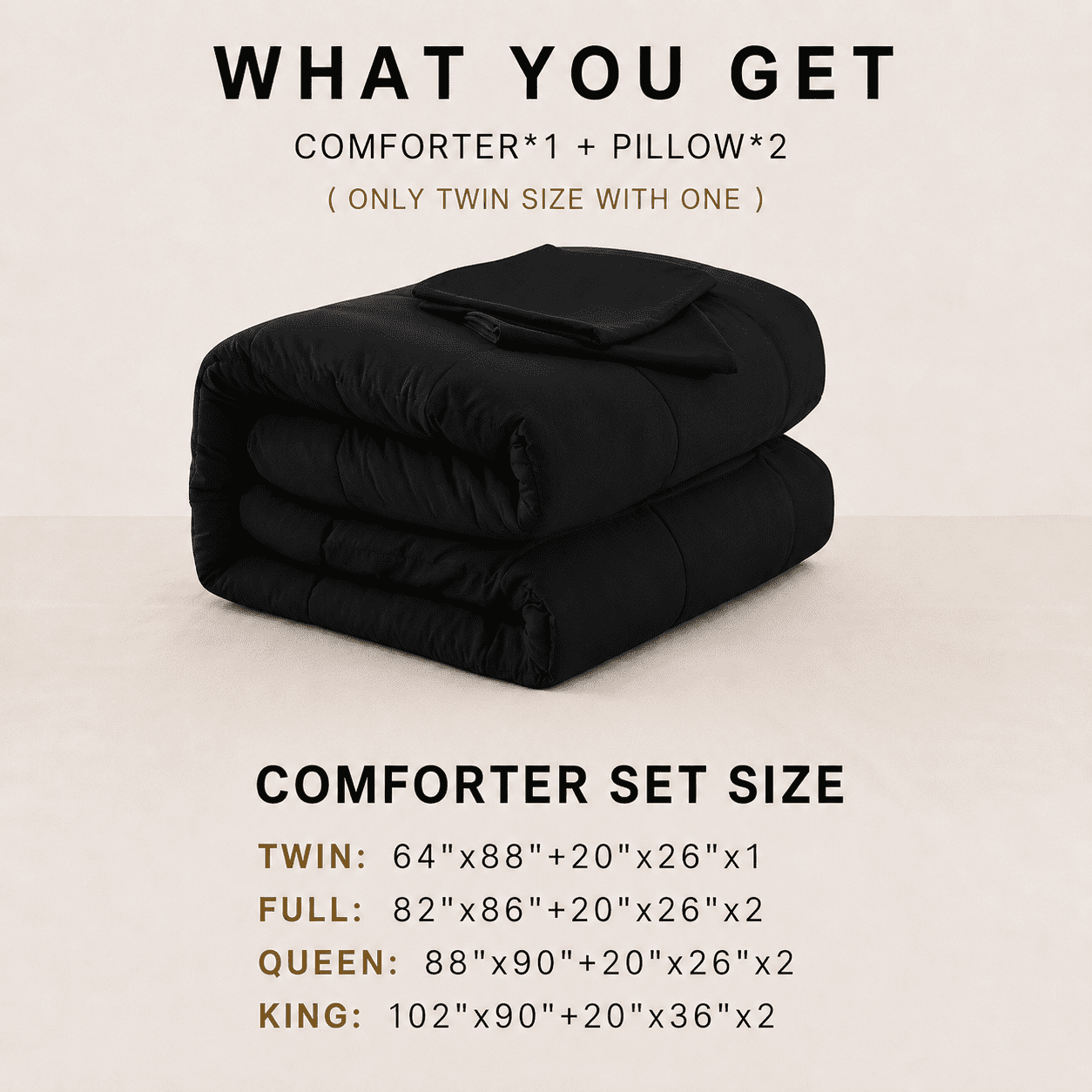 YEPCLUB 3-Piece Queen Size Comforter Set, Black Down Alternative Reversible Bedding Set, All-Season Quilted Soft Comforter with Pillowcases