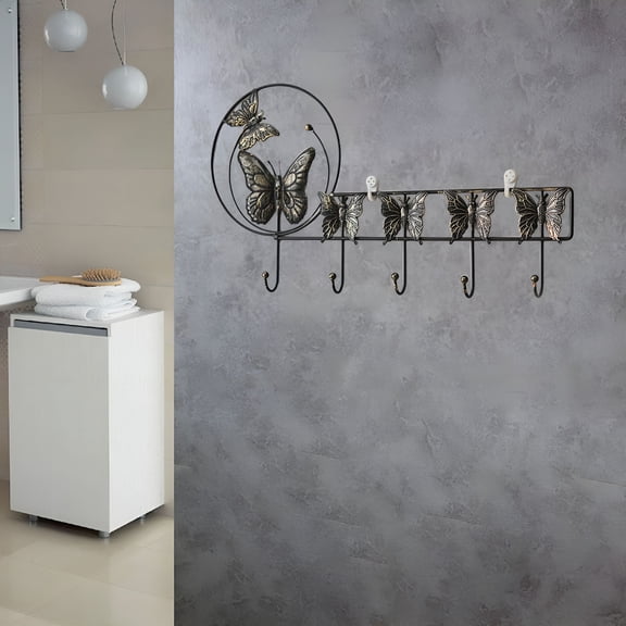 ACDANC Coat Rack Wall Mounted Coat Hanger Decorative Multipurpose Iron Rustic Wall Hook Butterfly