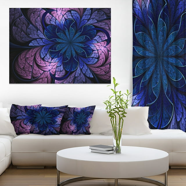 Art Numérique Bleu Violet Fleurs Fractales - Impression sur Toile Florale