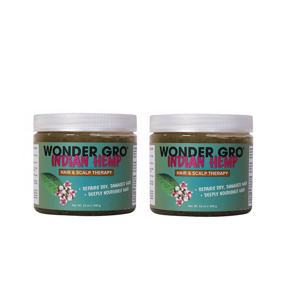 Wonder GRO Indian Hemp Hair & Scalp Therapy, Net. wt 12oz/340 g (Pack of 2) - (Infused with Vitamin E)