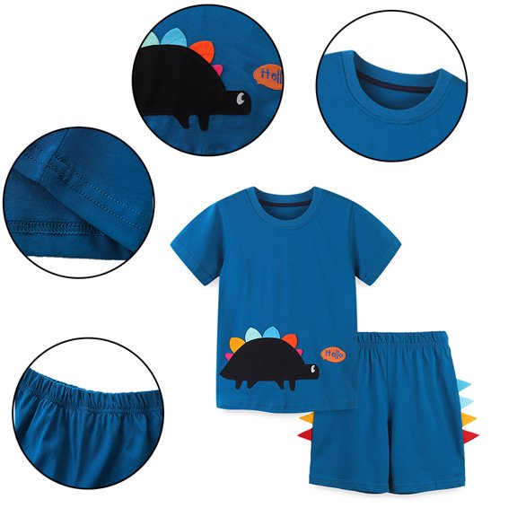 KYAIGUOKids Toddler Girls Boys Cartoon Short Sleeved Tops Shorts Casual Set Summer Unisex Handsome Knitted Cotton Two Piece Outfit 2-8T