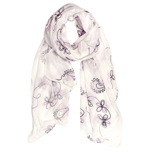 Summer Fashion Blossom Embroidered Sheer Floral Scarf Wrap Shawl