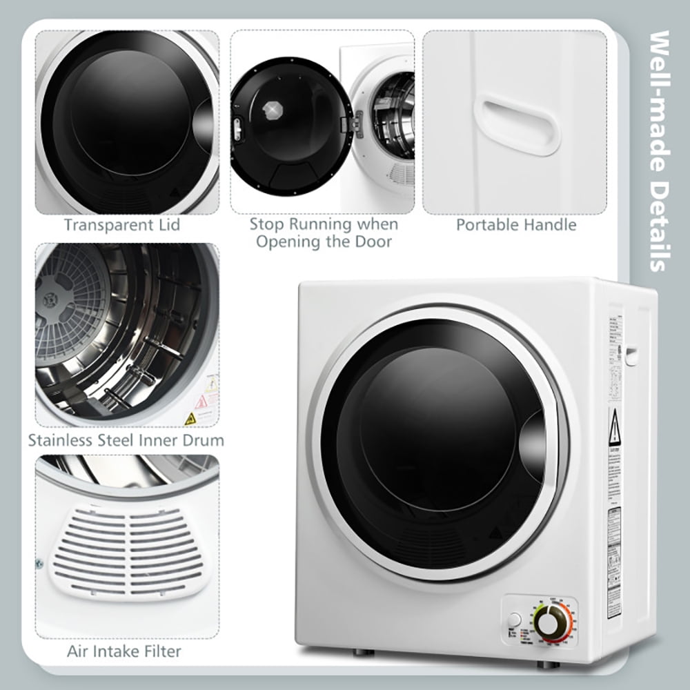 Spaco 1.5 Cu .ft Clothes Dryer with with Stainless Steel Wall Mount-White, Washer Spinner Portable Washing Machine