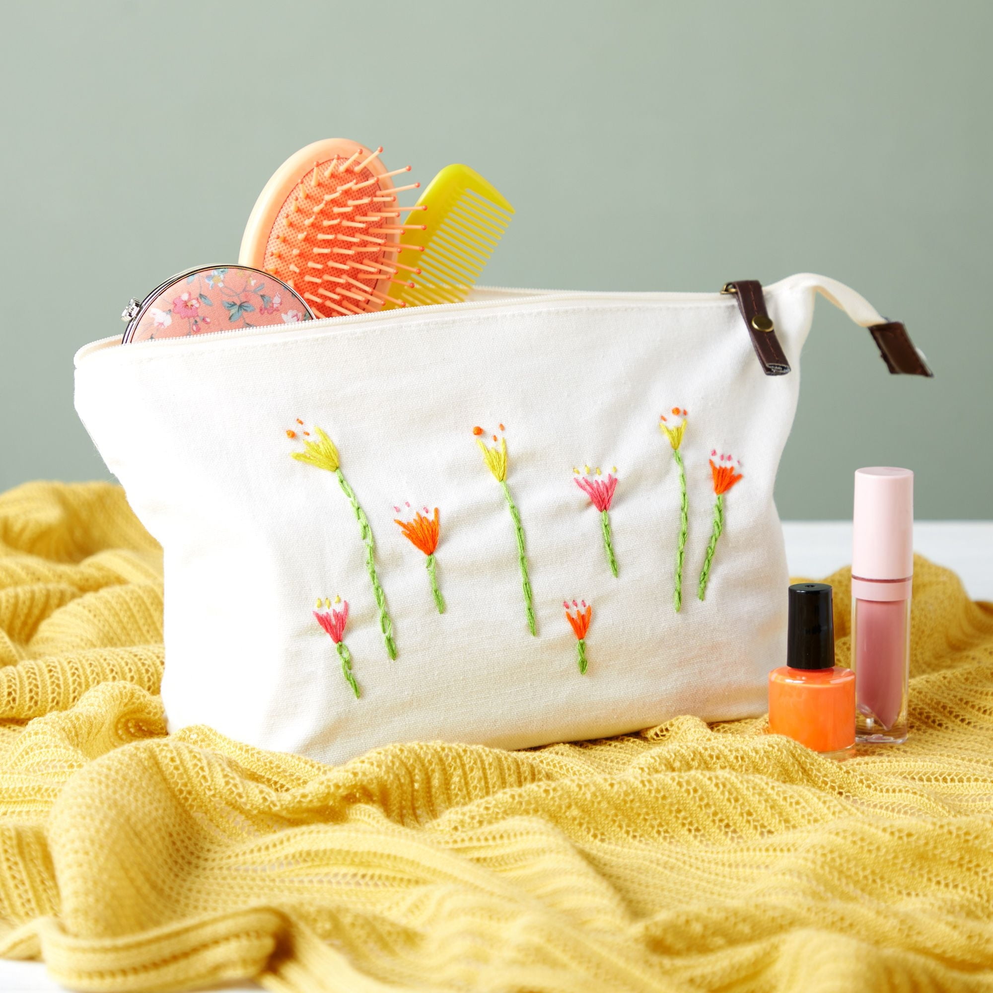 Cotton Muslin Shell Cosmetic Makeup Bag, 6-1/2-Inch