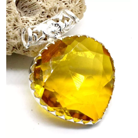 Yellow Citrine Gemstone Pendant 925 Sterling Silver Handmade Jewelry Size-2