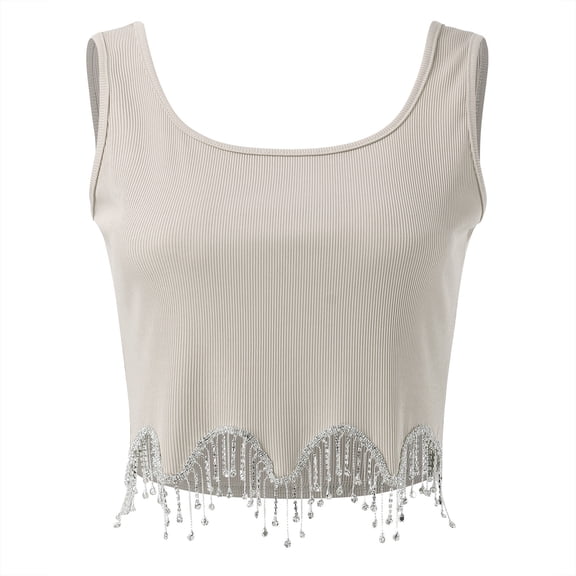 Vedolay Tank Top For Women Womens Low Cut Square Neck Tank Top Casual Thick Strap Summer Solid Tops,Beige M