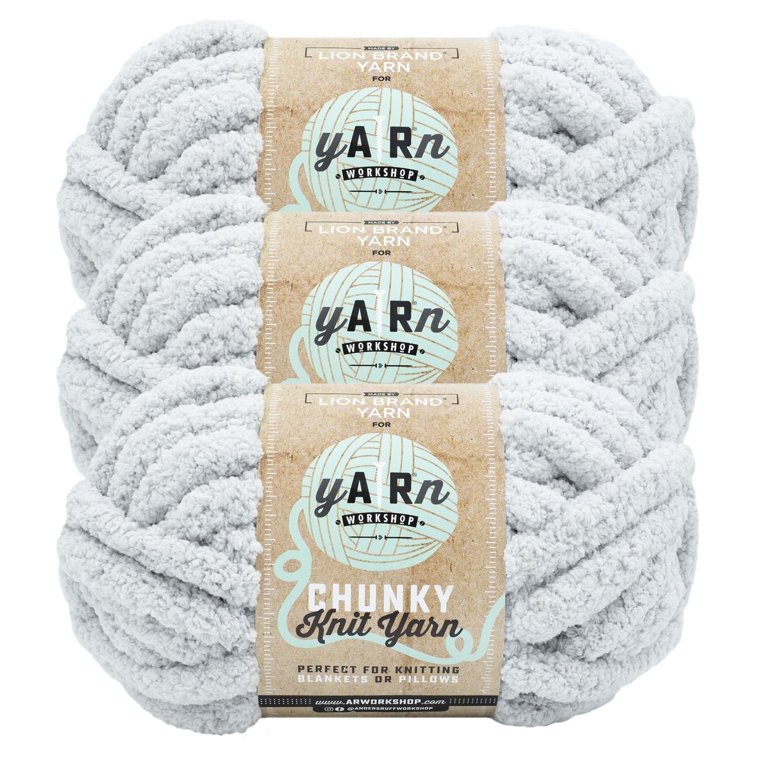 Lion Brand AR Workshop Chunky Knit Willow Yarn #7 Jumbo Polyester Chenille Yarn 226g /26m 3-Pack