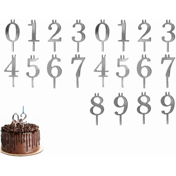 Reusable Number Birthday Candle Holder Set, Digital Birthday Cake Candle Holders Set, Silver Cake Topper Decorations, Adjustable Candles Stand, Party Cakes Accessories
