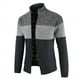 thumbnail image 4 of Chaqueta de trabajo para hombre, cárdigan informal de punto grueso con cremallera completa y cuello levantado, suéteres con bolsillos Gris oscuro con azul marino xxl ER, 4 of 4