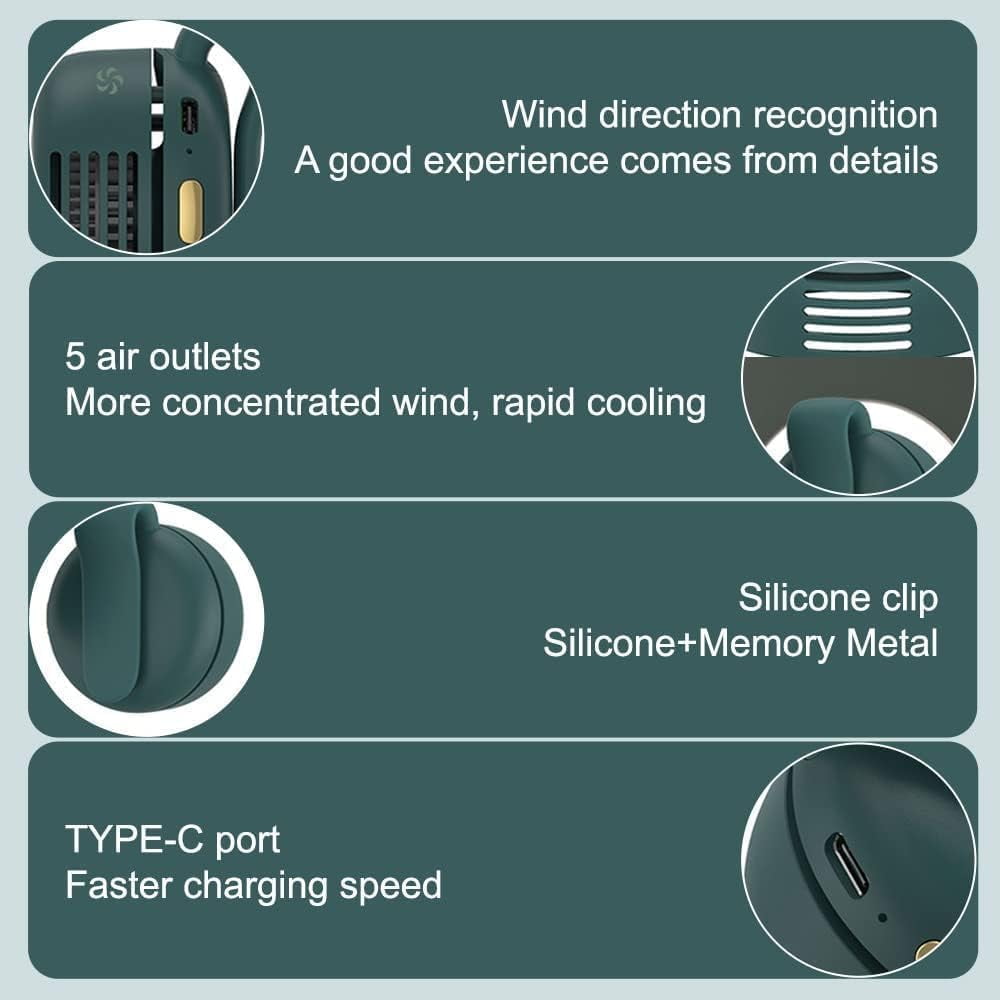 Portable Clip-On Fan with Bladeless Design – 3 Speeds & Quiet Operation, Wearable Clip for Shirt or Waist, USB Rechargeable with Night Light – Ideal for Travel, Office, and Outdoor Use