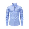 thumbnail image 2 of Dresfit Button Down Shirt Men Striped Dress Shirts Summer Anti Wrinkle Long Sleeve Solid Shirt 2026 Muscle Fit Slim Fit Work Formal Tops Light Blue L, 2 of 7