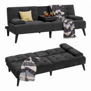 Walsunny Convertible Futon Sofa Bed, Foldable Futon Sleeper Sofa Bed with 2 Cup Holders, Folding Loveseat Recliner with 3-Angle Adjustment Modern Couch for Living Room, Small Space, Black