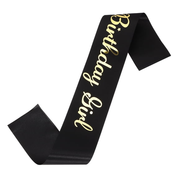 Uxcell Birthday Girls Sash with Pin Gold Sparkle Lettering Party Favors Supplies Decorations Accessories for Women Costume Gifts Sweet Birth Day, Black