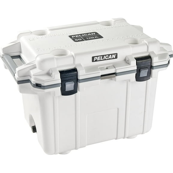 Pelican 50 qt Elite Hard Sided Thermocooler with Built in Bottle Opener, White/Grey