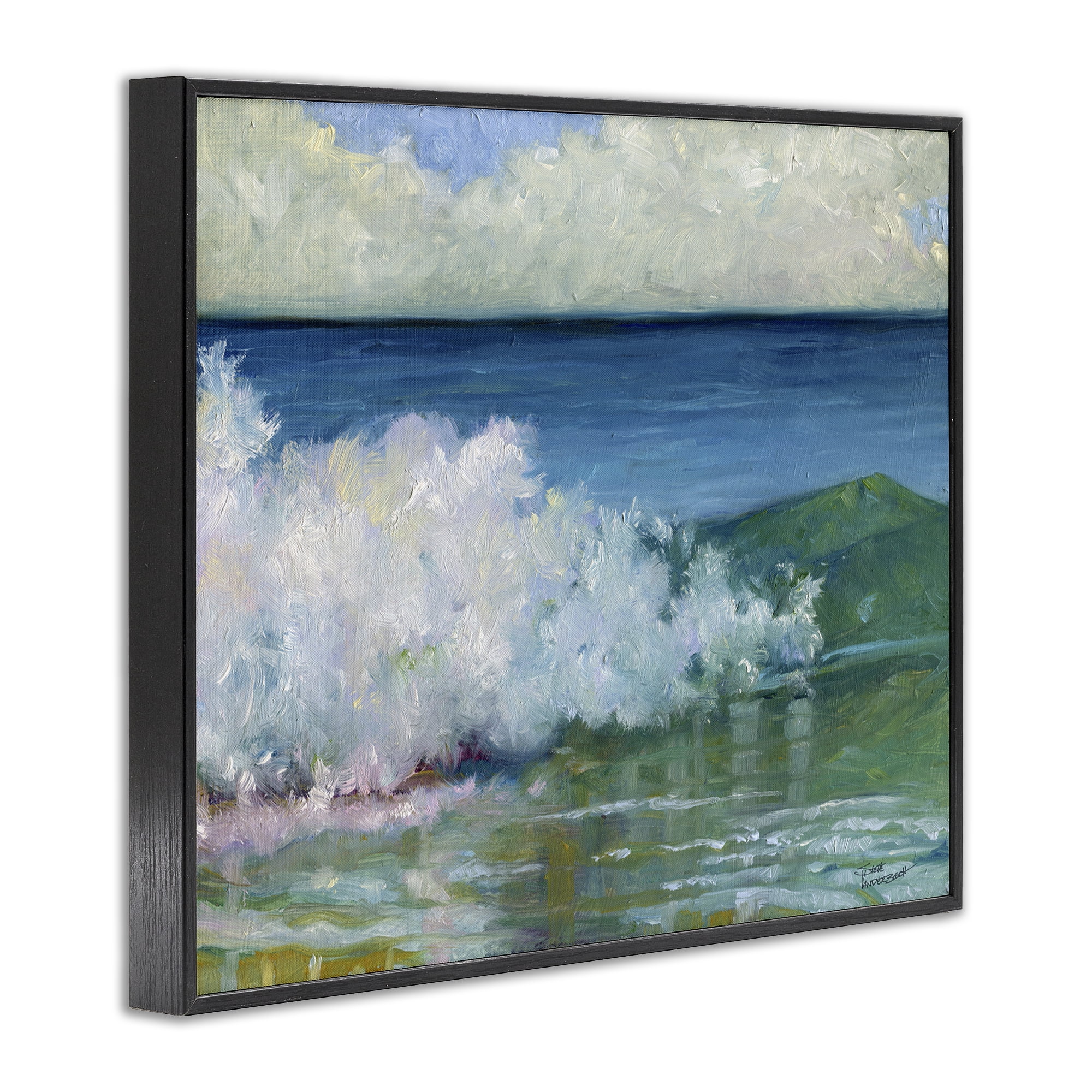 Stupell Industries Strong Splashing Wave Landscape Painting Black Framed Art Print Wall Art, 14 x 11