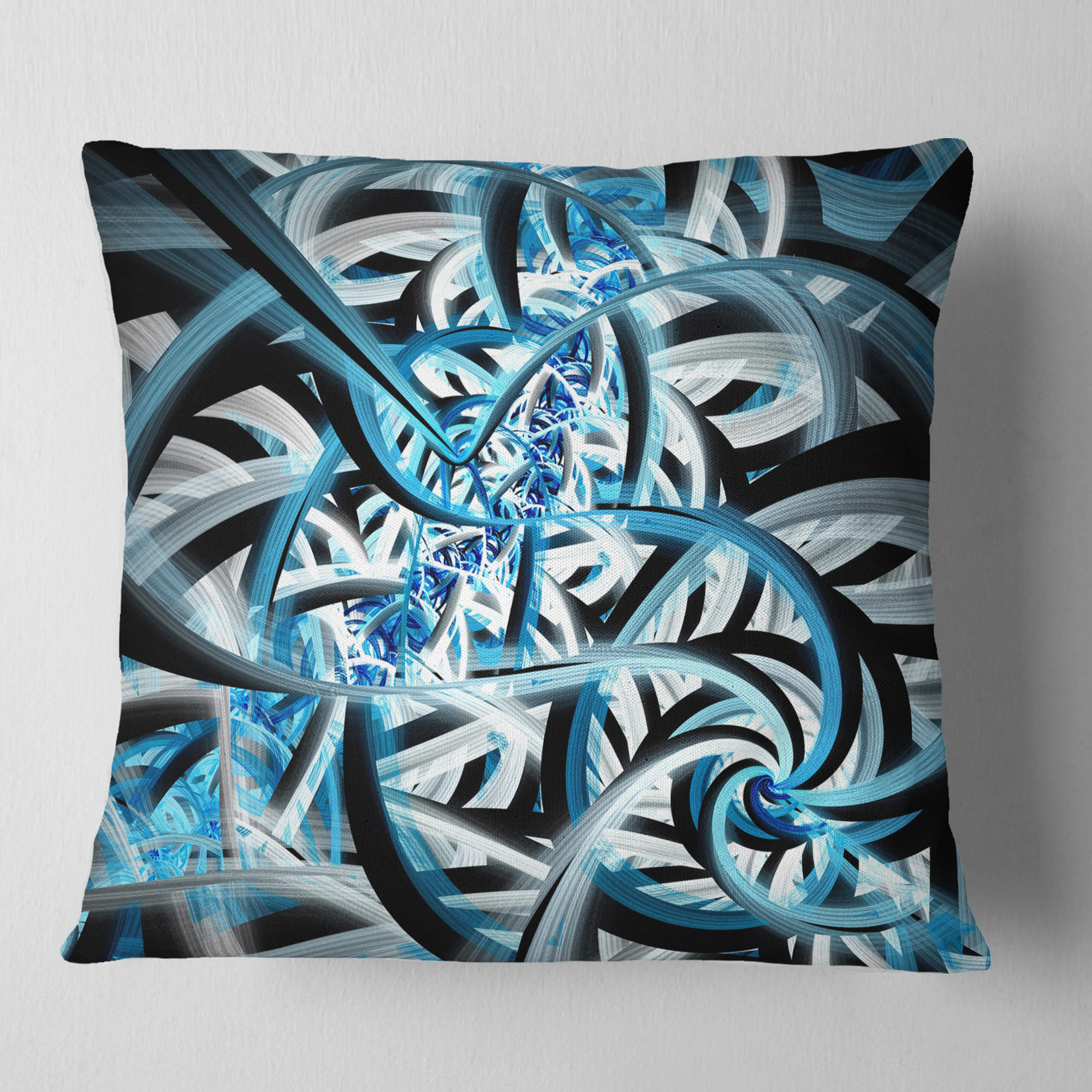 Designart Blue Spiral Fractal Design - Abstract Throw Pillow - 16x16