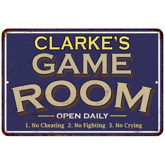 CLARKE'S Blue Game Room Sign Metal 8 x 12 High Gloss Metal 208120002080