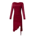 thumbnail image 5 of Hawaiian Dresses For Women, Wrap Sexy Square Neck Pleated Ruffle Mesh Long Sleeve Cocktail Dress Burnt Orange Church Dresses Women 2025 Black Formal Dresses Tennis Dresses (L, Wine) ZMTing, 5 of 5