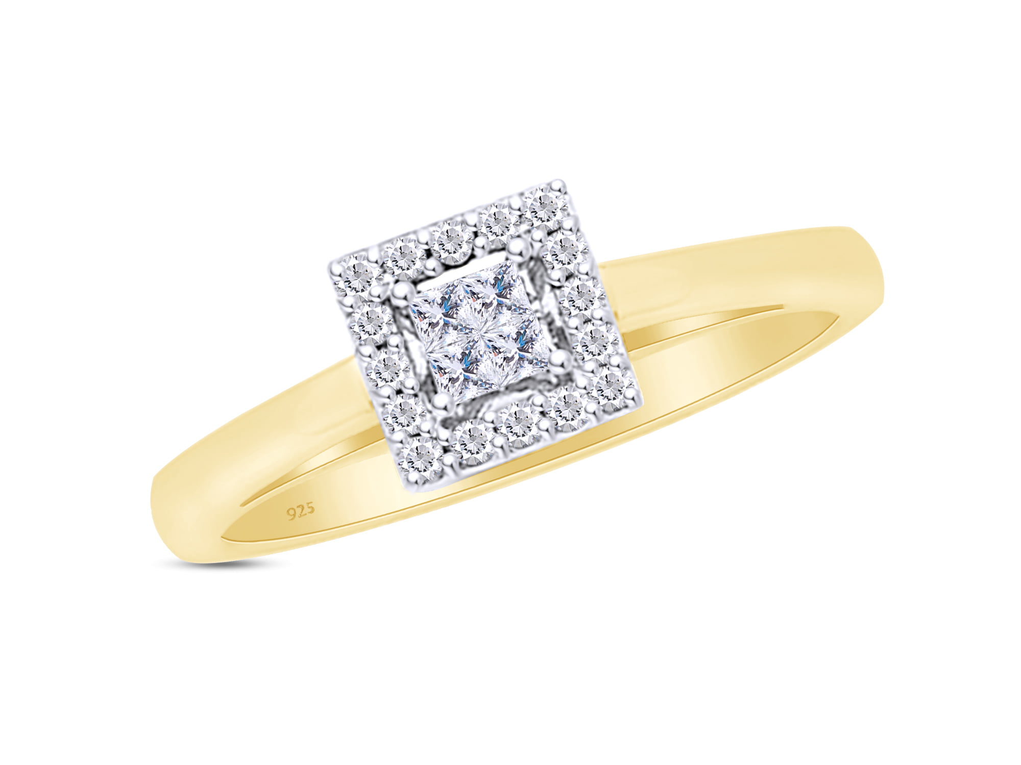 Wishrocks Round Cut White Cubic Zirconia Halo Engagement Ring in 14K Yellow Gold Over Sterling Silver