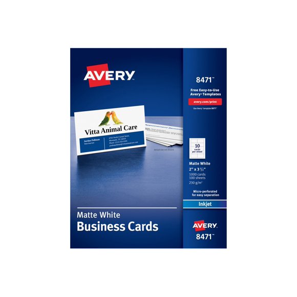 Avery Printable Microperforated Business Cards with Sure Feed Technology ,CARD,BUSINS,IJ,1000BX,WHT