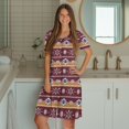thumbnail image 4 of Yuyamidu Women's Nightgown Short Sleeve Sleepwear Comfy Sleepshirts Button Down Knee-Length House Coat Ethnic Aztec Tribal Style, 4 of 7