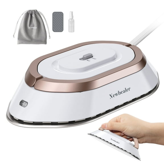 Newbealer Dual Voltage Travel Iron - 100V-240V Portable Iron for Clothes,0.8lb Ultra-Lightweight,Non-Stick Ceramic Soleplate, 302°F Mini Iron for Craft (Rose Gold)