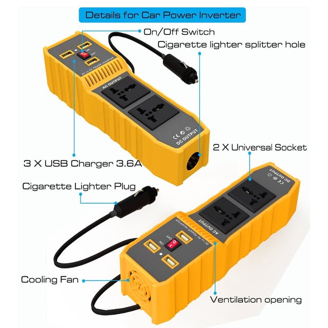 Adaptador de enchufe para automóvil, inversor de corriente para automóvil DC12V Inversor de corriente para automóvil D Vto AV Convertidor de salida para automóvil Rendimiento probado